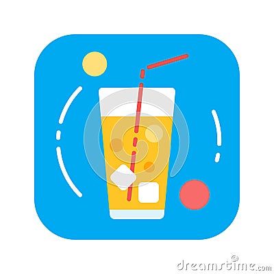 Summer drink with ice cubes flat color icon. Vector Illustration